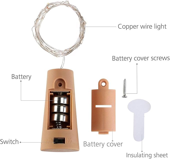 12 Pack 20 LED Wine Bottle Cork Lights, Fairy Mini String Lights Copper Wire, Battery Operated Starry Lights for DIY, Christmas, Halloween, Wedding, Party, Indoor&Outdoor (12 Pack, Cool White)