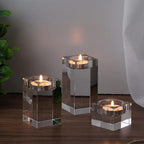 12 Pcs Crystal Tea Light Candle Holders Glass Votive Candle Stands Square Candlestick Holders for Wedding Dining Living Room Centerpiece Decorations, 1.57", 3.15", 3.94"