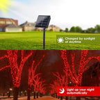 Solar String Lights Outdoor, 2-Pack Total 80FT 200 LED Solar Christmas Twinkle Lights Outside Waterproof Copper Wire 8 Modes Solar Fairy Lights for Garden Tree Party Birthday Christmas Decor (Red)