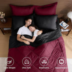 HEVUMYI Red & Black King Comforter Set - 7-Piece All Season Bed in a Bag King, Ultra Soft Burgundy Bedding Set with Comforter, Flat Sheet, Fitted Sheet, Pillowcases, Pillow Shams, Burgundy Red & Black