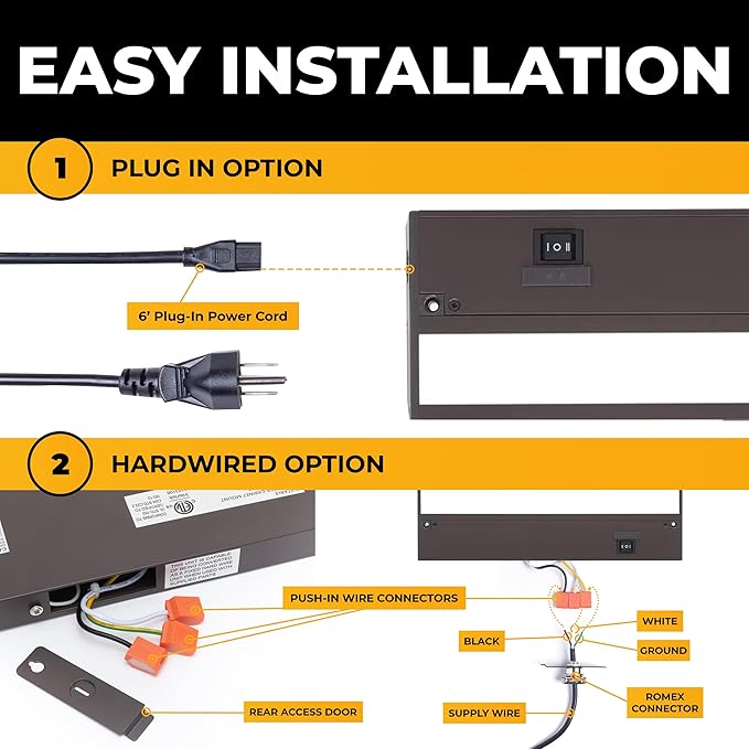 LED Under Cabinet Lighting Hardwired - 3CCT 18 Inch Bronze Finish - Undercabinet Lights for Kitchen - Linkable Undercounter Dimmable Plug in Light or Hard Wired - Under Counter Fixture Direct Wire