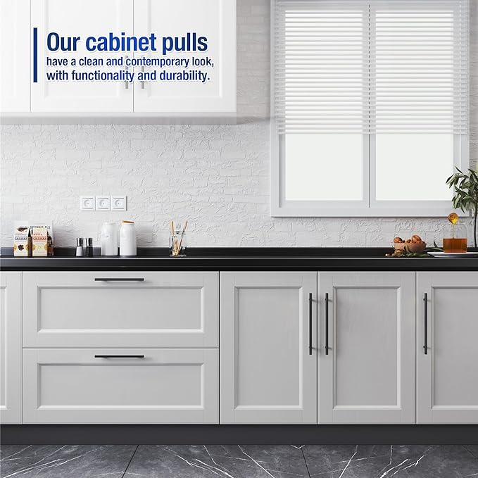 JOY DECOR 15 Pack Cabinet Handles, Black Cabinet Pulls, 7-1/2 in Hole Center Kitchen Hardware, Stainless Steel T Bar Handles for Dresser Drawers