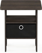Furinno ANDREY Side Table, End Table, Night Stand with Open Shelves and Storage Bin, Bedside Table, for Living Room, Bedroom, Dark Brown