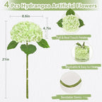 4 Pcs Real Touch Hydrangea Artificial Flowers, 21" Light Green Full Faux Hydrangea Flowers Latex Fake Flowers for Home Decor Party Floral Arrangements Wedding Bouquets Centerpieces Outdoor Decor