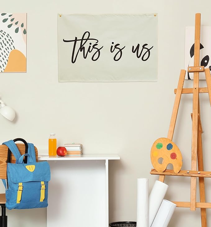 This Is Us Rectangular Canvas Banner-Flag Wall Sign Decor for Teen Friends Husband,Farmhouse Home Living Room Bedroom Reading Room Office Wall Decor-Baby Shower Birthday Christmas Gift