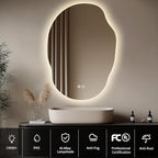 LED Mirror for Bathroom 25x35, Stepless Dimmable Irregular Backlit Mirror with 3 Colors, Anti-Fog, Memory, Al-Alloy Lampshade, Frameless Vanity Mirror for Bathroom (Horizontal/Vertical)