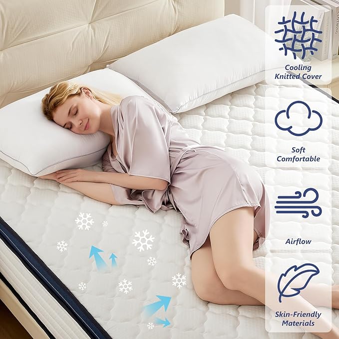 Queen Mattress 14 Inch Queen Size Mattresses - Memory Foam & Pocket Coils Springs, Pressure Relief, Medium Firm Comfort, Motion Isolation, Ideal for All Sleep Positions, CertiPUR-US Certified
