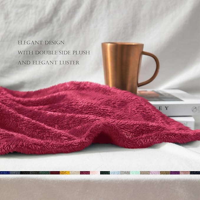 Exclusivo Mezcla Plush Fuzzy Fleece Bed Blanket Twin Size, Super Soft, Fluffy and Warm Blankets, Suitable for All Seasons (Deep Red, 90x66 Inches)