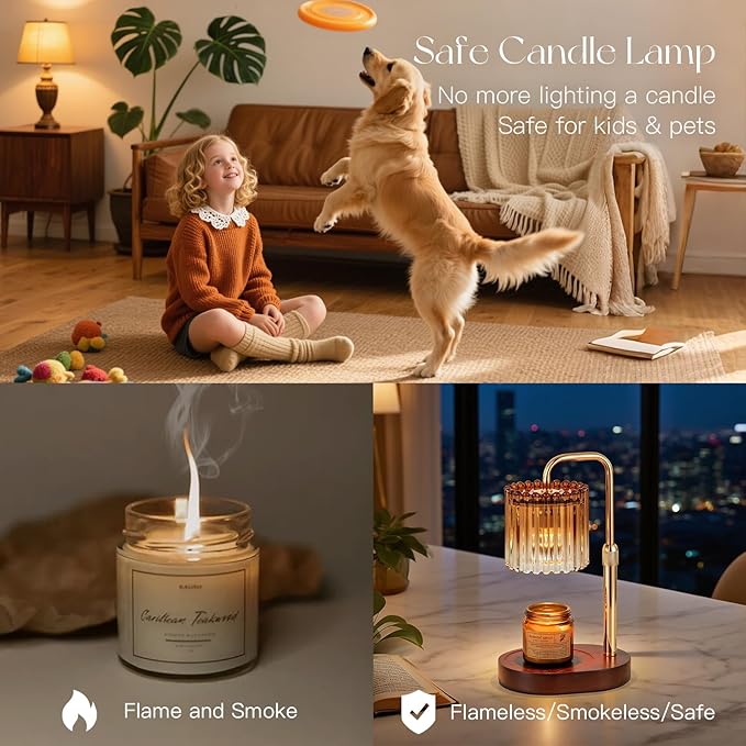 Candle Warmer Lamp with Timer: Amber Candle Warming Lamp with 2 Bulbs Height Adjustable Wax Melt Dimmable Bedroom Decor Christmas Gift for Women