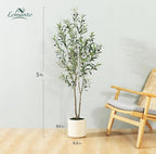 LOMANTO Artificial Olive Trees, 5 ft Tall Fake Olive Trees for Indoor, Faux Olive Silk Tree, Large Olive Plants with White Planter for Home Decor and Housewarming Gift, 1 Pack