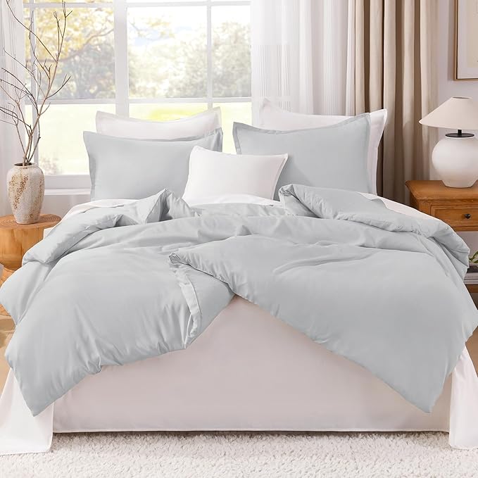 Litanika Light Grey Twin/Twin XL Comforter Set, 2 Pieces Lightweight Solid Bedding Comforter Set, All Season Fluffy Bed Set (66x90In Comforter & 1 Pillowcase)