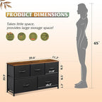 WLIVE Dresser for Bedroom with 5 Drawers, Wide Chest of Drawers, Fabric Dresser, Storage Organizer Unit with Fabric Bins for Closet, Living Room, Hallway, Black and Rustic Brown