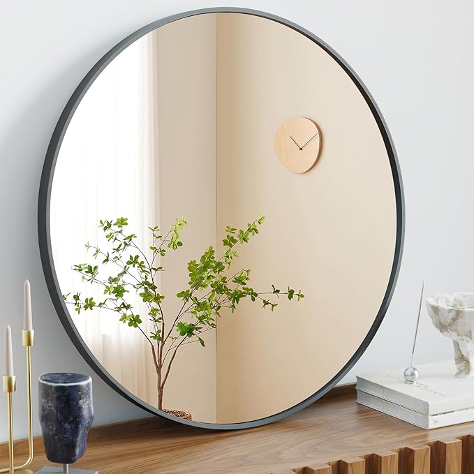 Sweetcrispy 20in Round Bathroom Mirrors for Wall, Bathroom Mirrors for Over Sink, Wall Decor for Bathroom, Entryway, Bedroom, Vanity, Classical Black