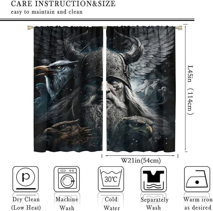 Fantasy Norse Viking Curtains - Cool Gothic Vintage Vikings Mystical Symbol Eagle Thermal Insulated Blackout Curtains - Rod Pocket Window Treatment Drapes for Bedroom 2 Panels 45L x 21W