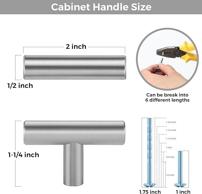 25 Pack Brushed Nickel Cabinet Knobs - Kitchen Cabinet Knobs Silver Cabinet Pulls for Kitchen Cabinet Drawer Stainless Steel Dresser Knobs for Cabinet Hardware 2in Length Single Hole T Bar
