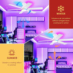 Ceiling Fans with Lights- 52" RGB Low Profile Indoor Ceiling Fan with Light and Remote/APP Control, Flush Mount, 6 Blade, LED Dimmable DC Reversible Modern Ceiling Fan for Bedroom（White）