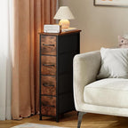 Somdot Narrow Dresser with 4 Drawers, Slim Storage Organizer Chest of Drawers with Removable Fabric Drawers for Small Spaces Bathroom Closet Bedroom Laundry, Wood Grain Print