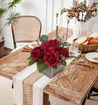 Flower Arrangement with Wooden Vase 8" Artificial Flowers in Pot - Fake Flowers Roses Peonies Hydrangeas in Wooden Vase Potted Artificial Flower Centerpieces for Table Decor Living Room - Red