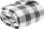 PAVILIA Light Grey Buffalo Plaid Throw Blanket for Couch, Soft Checkered Flannel Fleece Blanket for Sofa, Grey White Plaid Decorative Couch Throw, Warm Cozy All Season Fall Blanket Decor Gift, 60x80
