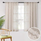 MYSKY HOME Beige Sheer Short Curtains with Pom Pom for Small Windows Bedroom Nursery Kids Girls Room Curtains Cafe Kitchen Light Filtering Boho Drapes, Rod Pocket,52 x 45 Inches, 2 Panels