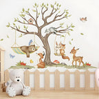 Jungle Animal Wall Stickers Big Tree Fox Sika Deer Safari Wall Decals Kid Room Nursery Baby Bedroom Décor