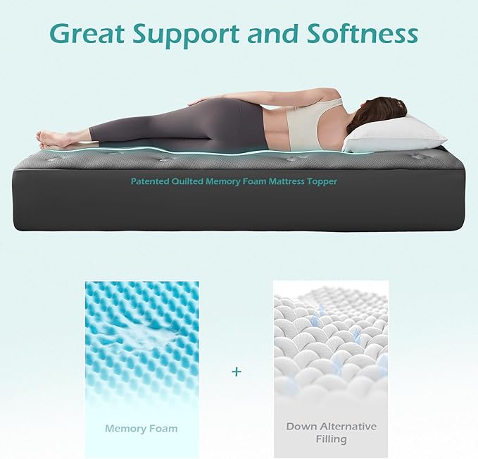 Hansleep California King Mattress Topper Viscose Derived from Bamboo, Memory Foam Pillow Top Mattress Topper Cal King with Deep Pocket, Mattress Pad for Back Pain Relief, 72" x 84", Charcoal