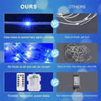 JMEXSUSS 2 Pack Rope Lights Battery Operated Christmas Lights Outdoor, Total 200LED 66ft 8 Modes Battery Powered String Lights with Remote, Blue and White String Light for Christmas Decor