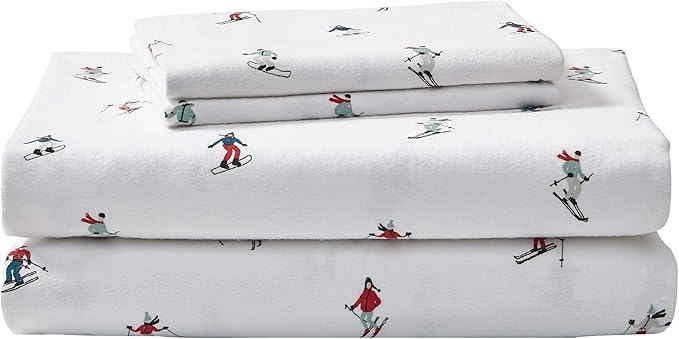 Eddie Bauer - Full Sheets, Cotton Flannel Bedding Set, Brushed for Extra Softness, Cozy Home Decor (Ski Slope, Full)