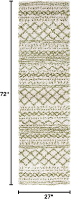 SAFAVIEH Arizona Shag Collection Runner Rug - 2'3" x 6', Ivory & Green, Moroccan Design, Non-Shedding & Easy Care, 1.6-inch Thick, Ideal for The Living Room, Bedroom, Dining Room (ASG741Y-26)