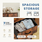 DUMOS Dresser for Bedroom with 7 Fabric Drawers, Chest Organizer Units for Clothing, Closet, Guestroom, Storage Tower with Cabinet, Metal Frame, Wooden Top, Lightweight Nursery Furniture, Brown