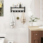 Homode Wall Coat Rack With Shelf, Wood Entryway Hanger With Hooks, Small Floating Pegs for Hanging Coats, Hats, Purses, Backpacks, Black