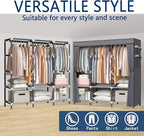 LOKEME Portable Closet, 61-Inch Portable Wardrobe with 3 Hanging Rods and 6 Storage Shelves, Non-Woven Fabric, Stable and Easy Assembly Grey Portable Closets for Hanging Clothes with Side Pockets