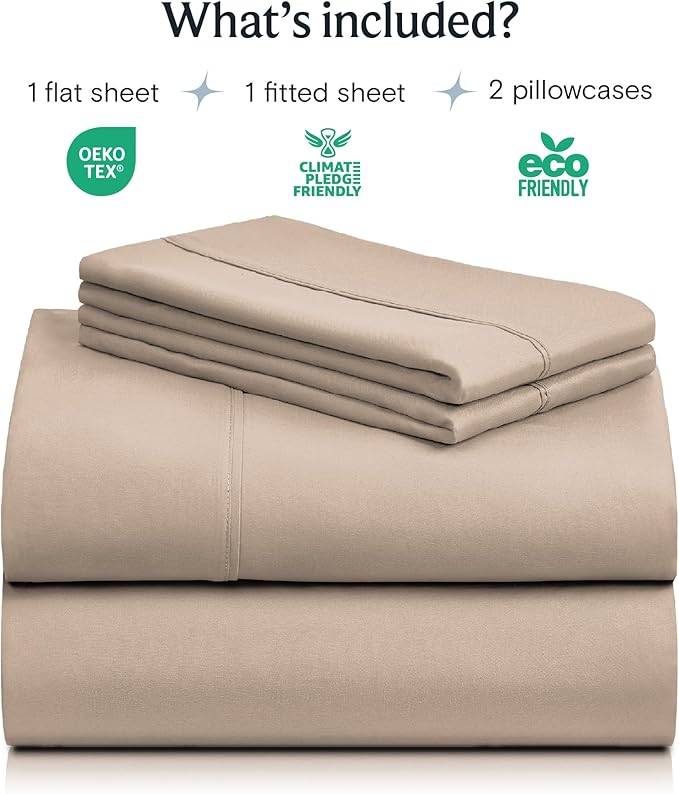 LuxClub 4 PC California King Sheet Set, Breathable Luxury Bed Sheets, Deep Pockets Wrinkle Free Cooling Sheets Machine Washable Hotel Bedding Silky Soft - Light Khaki Cal King