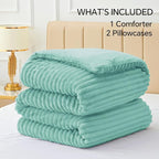 BEDELITE Fleece Queen Comforter Set -Super Soft & Warm Fluffy Haze Blue Bedding, Luxury Fuzzy Heavy Bed Set for Winter with 2 Pillow Cases