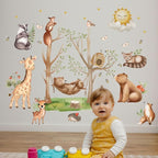 Jungle Animal Wall Stickers Forest Safari Wall Decals Kid Room Nursery Baby Bedroom Décor (Bear Swing)