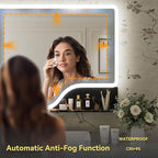 32"x 48" LED Bathroom Mirror with Shelf, 3 Colors Backlit Vanity Mirror with Lights, Wall-Mounted Large Bathroom Mirror with Lights, Smart Mirror with Anti-Fog, Stepless Dimmable, Memory (UL, ETL)