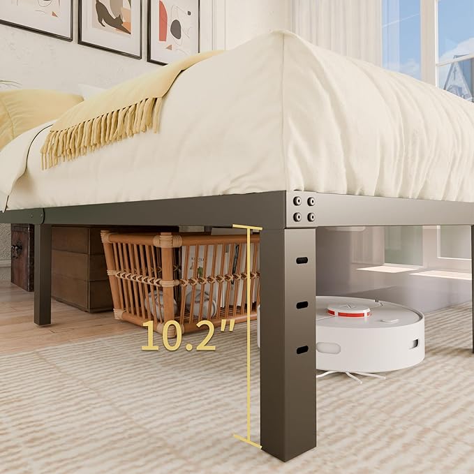 ALDRICH 12 Inch Metal Bed Frame Queen Size - Double Black Basic Steel Slats Platform, Easy Assembly Heavy Duty Noise Free Bedframes, No Box Spring Needed