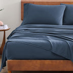 LANE LINEN Eco Friendly 100% Organic Cotton Fully Elasticized Full Sheet Set, Low Pilling Fade Resistant Machine Washable Naturally Cooling Full Bed Sheets, Soft & Comfy Cotton Bedding- Navy