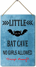Wood Sign Little Bat Cave No Girls Allowed, 8x12 Inch, Rustic Hanging Plaque Wall Decor For Toddlers Kids Baby Bedroom