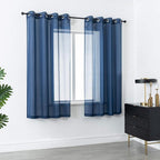 DUALIFE 45 Inches Navy Short Curtains for Bathroom Set of 2 Panels Grommet Semi Voile Drapes Navy Blue Sheer Curtains for Boys Room Kids Bedroom Small Windows 52 x 45 Inch Indigo Blue