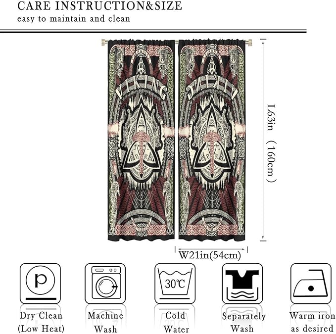 Viking Curtains Nordic Mythology Rune Weapon Antique Viking Pirate Crow Art Pattern Printed Curtains Bedroom Living Room Decoration Blackout Curtains W42 * L63 Inch