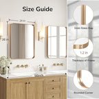 USHOWER Gold Bathroom Mirror 24"x36", Brushed Gold Rounded Rectangle Mirror for Over Sink, Aluminum Frame, Anti-Rust, Tempered Glass, Horizontal or Vertical Mounted