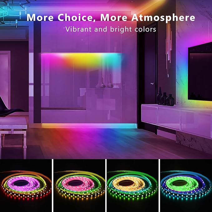 GUPUP 16.4 FT Smart RGB IC RGB LED Strip Lights for Bedroom, 5050 LED Lights for Room, DIY Multiple Colors on One Line, Color Changing Strip Lighting Music Sync, Halloween, Christmas