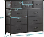 LUMTOK 10-Drawer Dresser, Fabric Storage Dressers for Bedroom, Hallway, Nursery, Closets, Steel Frame, Wood Top, Easy Pull Handle (Grey)