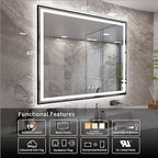 Bathroom Mirror Frame, 48x40 Inch Black Framed Gradient Front and Backlit LED Bathroom Mirror, 3 Colors Dimmable CRI>90, IP54 Enhanced Anti-Fog Wall Mounted LED Mirror