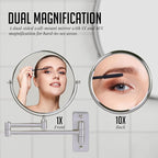 OVENTE 7" Wall Mounted Makeup Mirror with 1X/10X Magnification, Double Sided Magnifying Round Bathroom Vanity Mirror, 360° Swivel Design, Extendable and Folding Arm, Nickel Brushed MNLFW70BR1X10X
