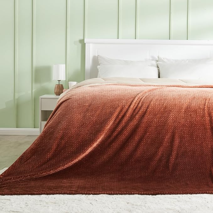 NEWCOSPLAY Super Soft Throw Blanket Ombre Coffee Premium Silky Flannel Fleece Leaves Pattern Lightweight Bed Blanket All Season Use (Ombre Coffee, Throw(50"x60"))