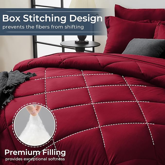 HEVUMYI Red Twin-XL Comforter Set - 5-Piece All Season Bed in a Bag Twin-XL, Ultra Soft Bedding Set with Comforter, Flat Sheet, Fitted Sheet, Pillowcases, Pillow Shams
