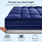 Mattress Topper Short Queen Size, CYMULA PillowTop Mattress Pad Cover for Bed Back Pain, Cooling Mattress Protector Extra Thick Firm Soft Floor Fill Overfilled with 8-21 Inch Deep Pocket, 60"x75"Navy