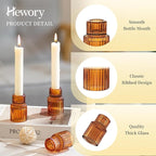 Hewory Glass Taper Candle Holders: 20 PCS Amber Elegant Candle Holder Candlestick Holders Bulk, Ribbed Glass Candle Holder Candle Sticks Holder Decor for Table Centerpiece Fall Thanksgiving Home Decor
